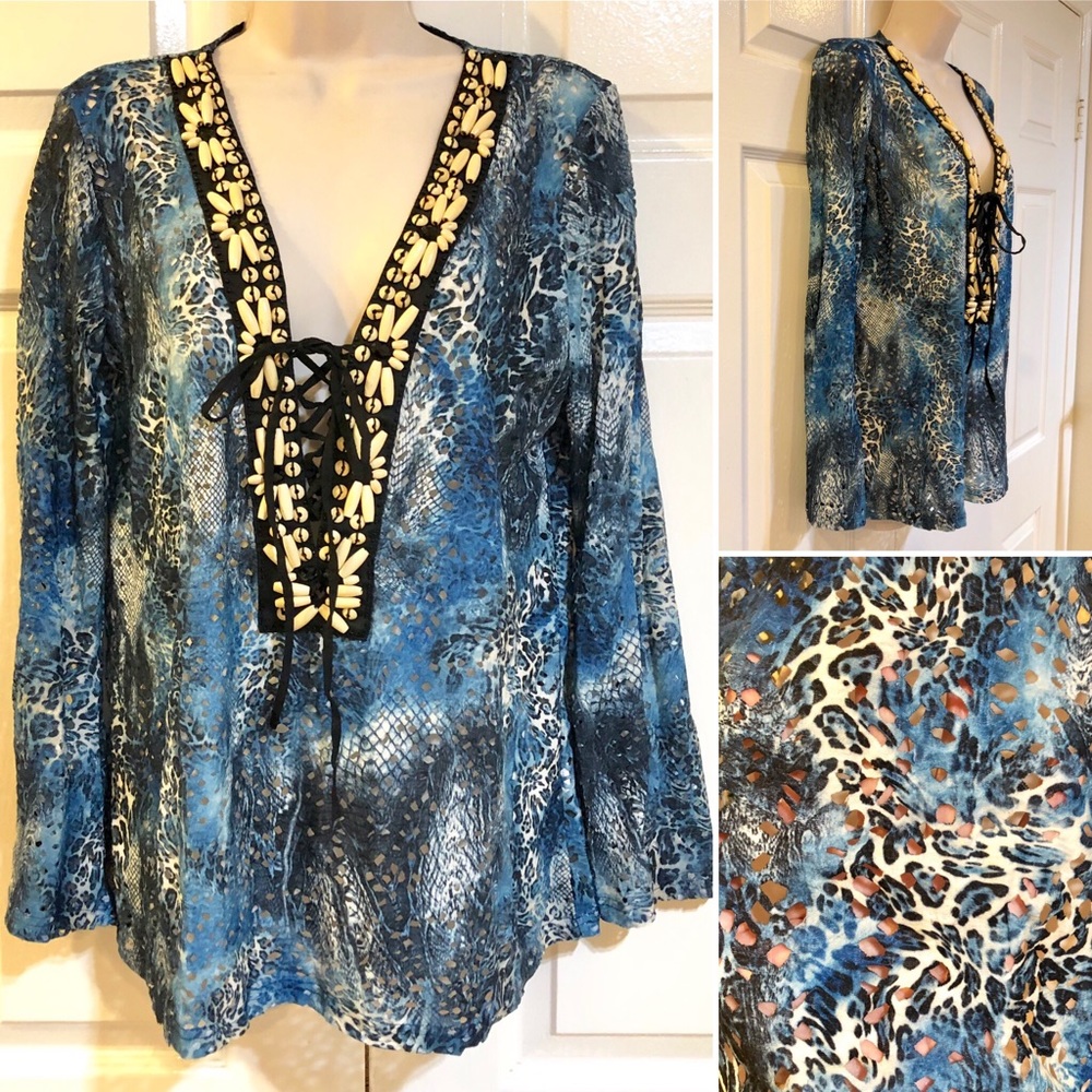 Mechant-Super Sexy Perforated & Beaded Top-Sz M